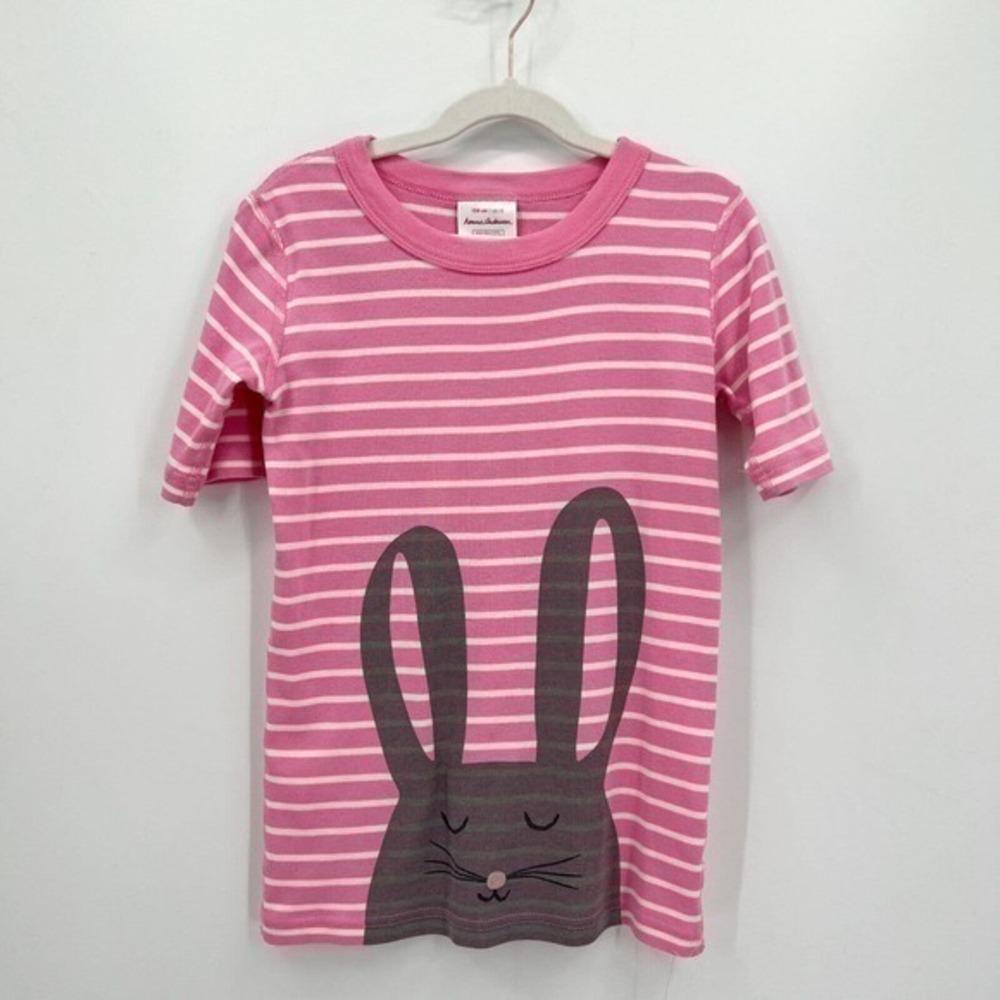 Hanna Andersson Pajama Top Girls 150 US 12 Pink Striped Bunny Short Sleeve